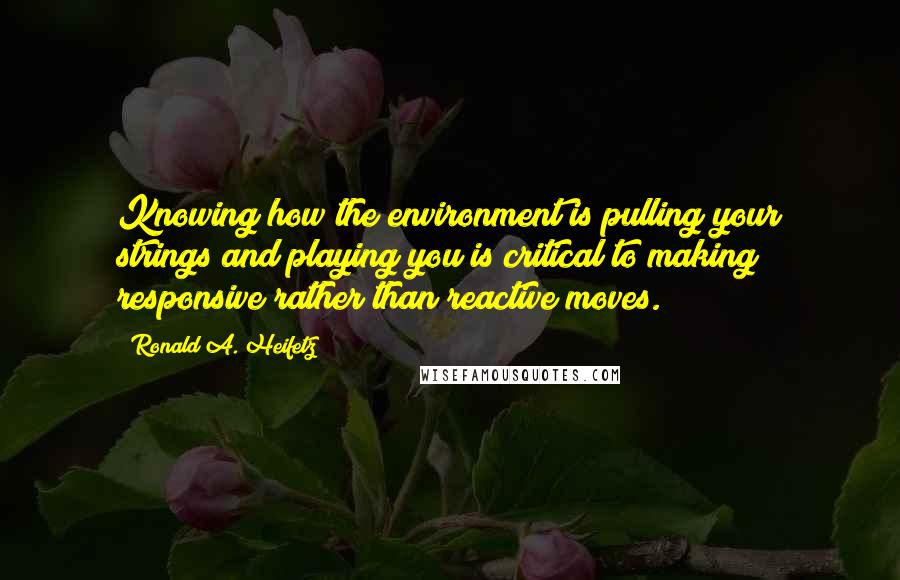 Ronald A. Heifetz Quotes: Knowing how the environment is pulling your strings and playing you is critical to making responsive rather than reactive moves.