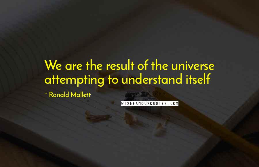 Ronald Mallett Quotes: We are the result of the universe attempting to understand itself