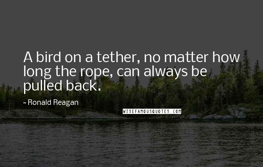 Ronald Reagan Quotes: A bird on a tether, no matter how long the rope, can always be pulled back.