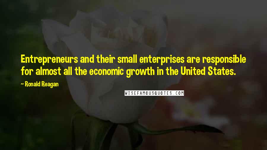 Ronald Reagan Quotes: Entrepreneurs and their small enterprises are responsible for almost all the economic growth in the United States.