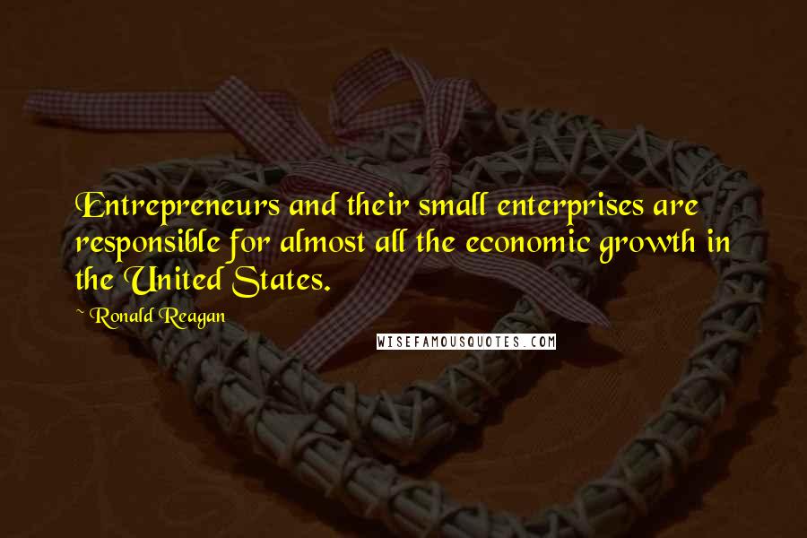 Ronald Reagan Quotes: Entrepreneurs and their small enterprises are responsible for almost all the economic growth in the United States.