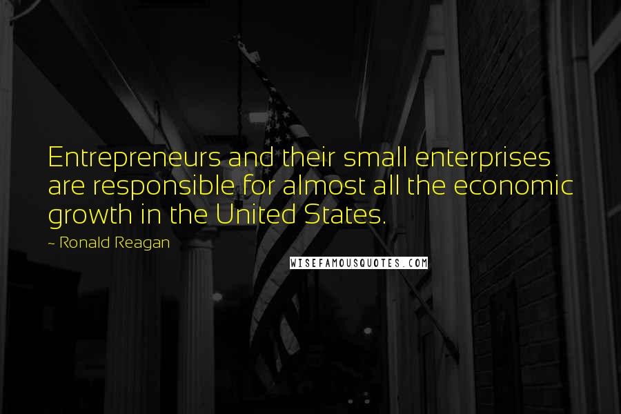 Ronald Reagan Quotes: Entrepreneurs and their small enterprises are responsible for almost all the economic growth in the United States.