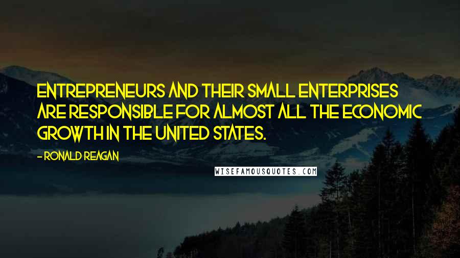 Ronald Reagan Quotes: Entrepreneurs and their small enterprises are responsible for almost all the economic growth in the United States.