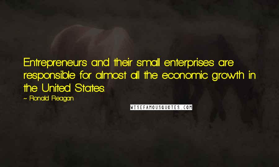 Ronald Reagan Quotes: Entrepreneurs and their small enterprises are responsible for almost all the economic growth in the United States.