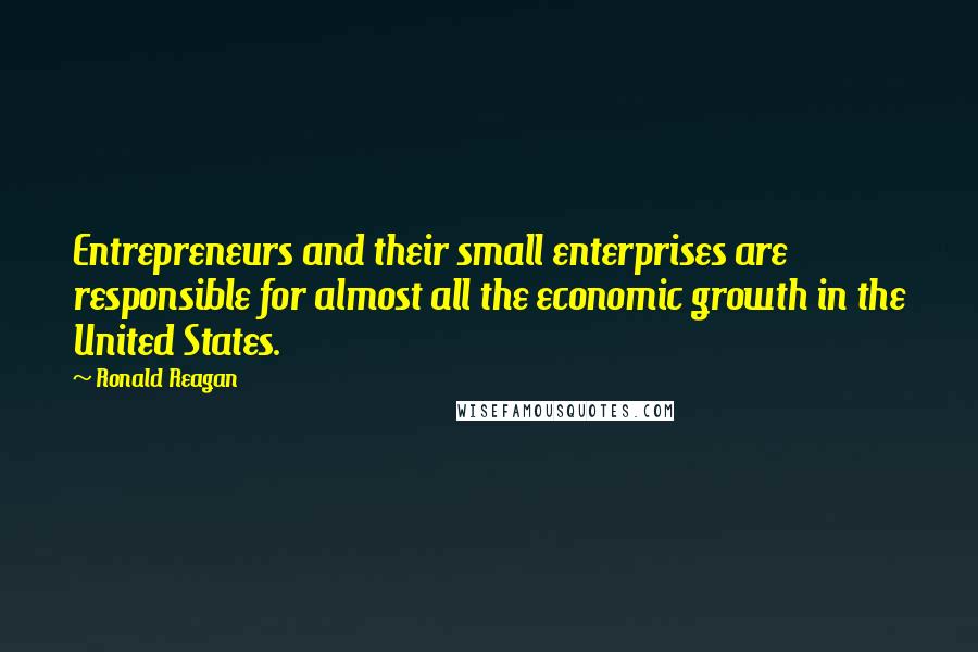 Ronald Reagan Quotes: Entrepreneurs and their small enterprises are responsible for almost all the economic growth in the United States.