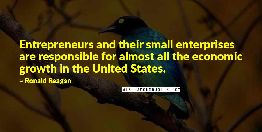 Ronald Reagan Quotes: Entrepreneurs and their small enterprises are responsible for almost all the economic growth in the United States.