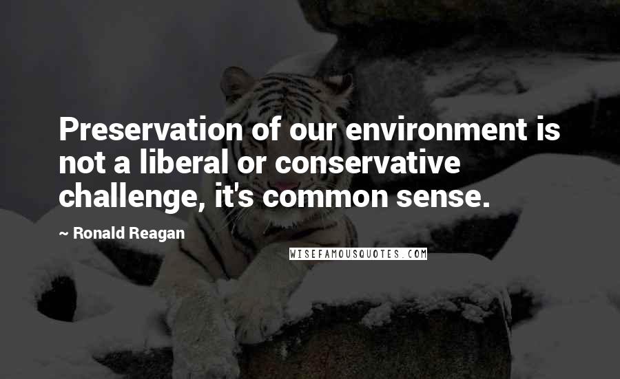 Ronald Reagan Quotes: Preservation of our environment is not a liberal or conservative challenge, it's common sense.