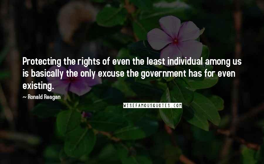 Ronald Reagan Quotes: Protecting the rights of even the least individual among us is basically the only excuse the government has for even existing.