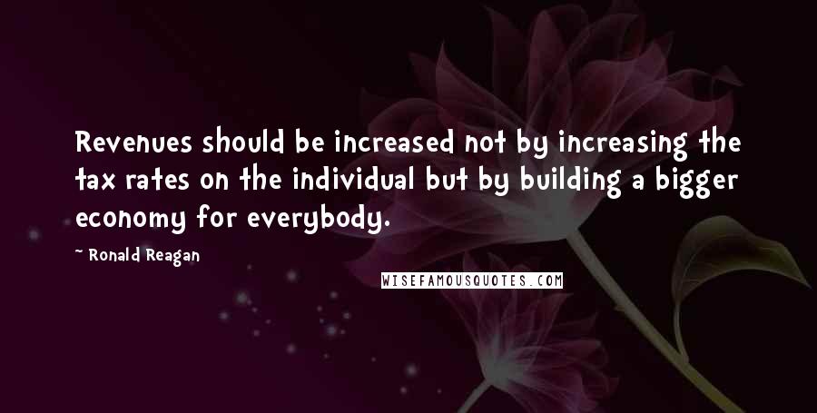 Ronald Reagan Quotes: Revenues should be increased not by increasing the tax rates on the individual but by building a bigger economy for everybody.