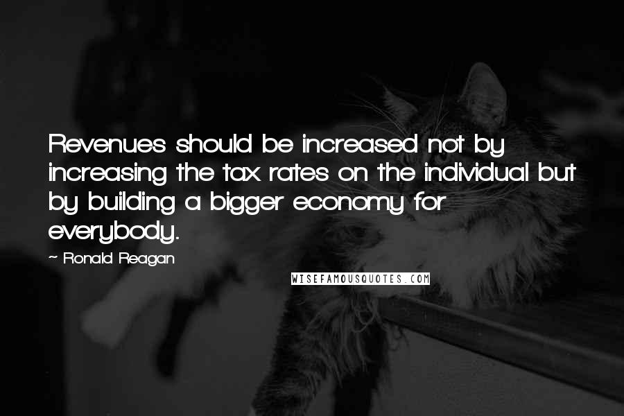 Ronald Reagan Quotes: Revenues should be increased not by increasing the tax rates on the individual but by building a bigger economy for everybody.