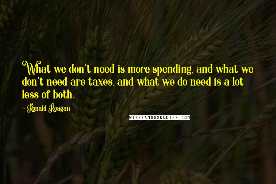 Ronald Reagan Quotes: What we don't need is more spending, and what we don't need are taxes, and what we do need is a lot less of both.