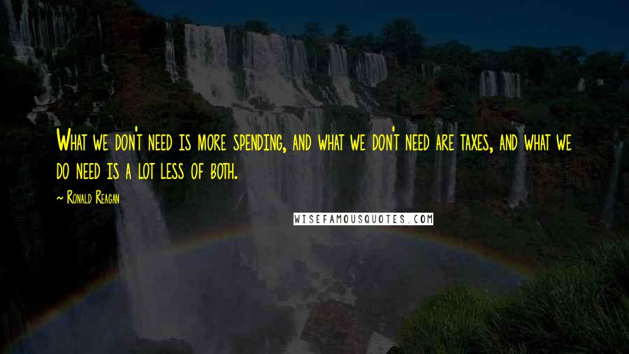 Ronald Reagan Quotes: What we don't need is more spending, and what we don't need are taxes, and what we do need is a lot less of both.