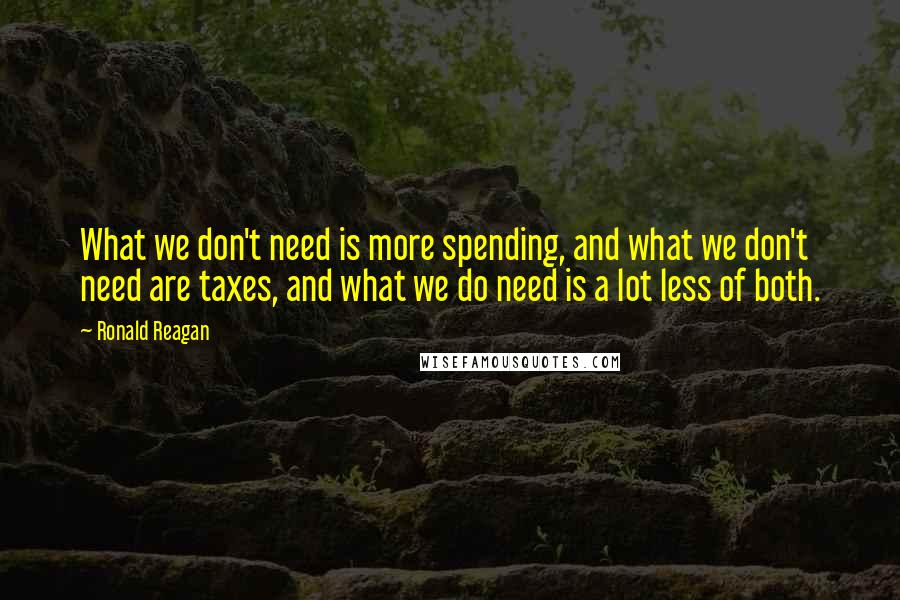 Ronald Reagan Quotes: What we don't need is more spending, and what we don't need are taxes, and what we do need is a lot less of both.