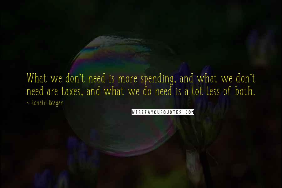 Ronald Reagan Quotes: What we don't need is more spending, and what we don't need are taxes, and what we do need is a lot less of both.