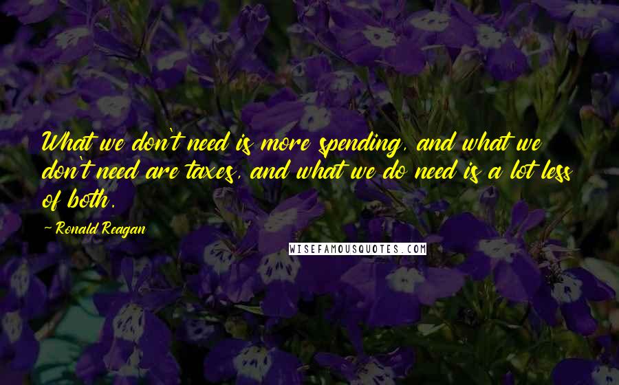 Ronald Reagan Quotes: What we don't need is more spending, and what we don't need are taxes, and what we do need is a lot less of both.