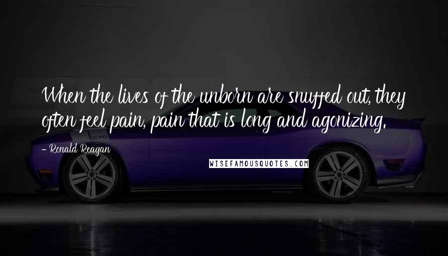 Ronald Reagan Quotes: When the lives of the unborn are snuffed out, they often feel pain, pain that is long and agonizing.