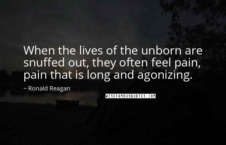 Ronald Reagan Quotes: When the lives of the unborn are snuffed out, they often feel pain, pain that is long and agonizing.