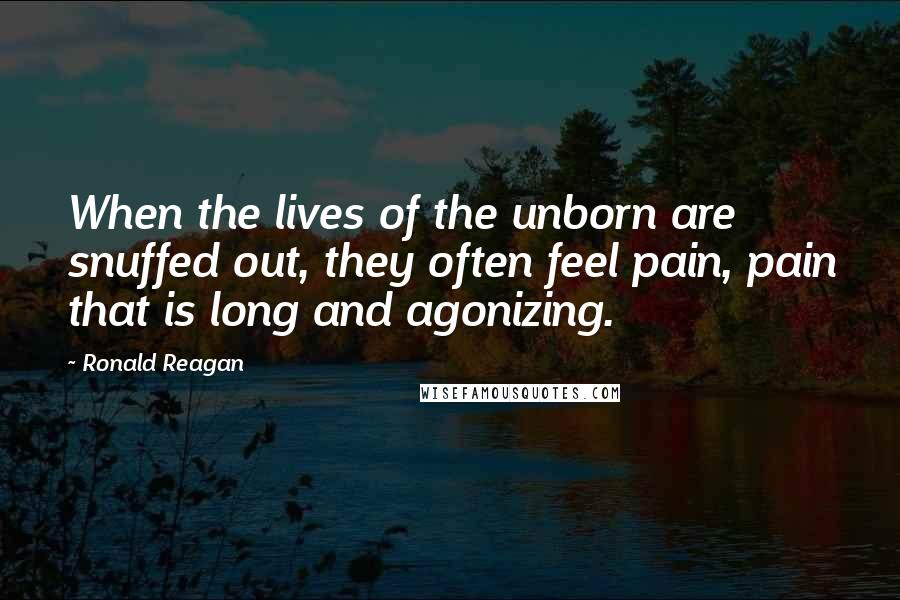 Ronald Reagan Quotes: When the lives of the unborn are snuffed out, they often feel pain, pain that is long and agonizing.