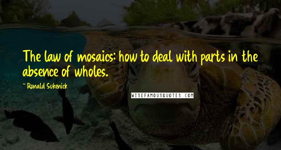 Ronald Sukenick Quotes: The law of mosaics: how to deal with parts in the absence of wholes.