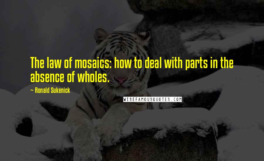 Ronald Sukenick Quotes: The law of mosaics: how to deal with parts in the absence of wholes.