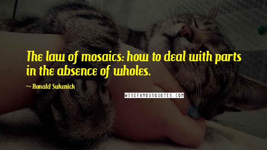 Ronald Sukenick Quotes: The law of mosaics: how to deal with parts in the absence of wholes.