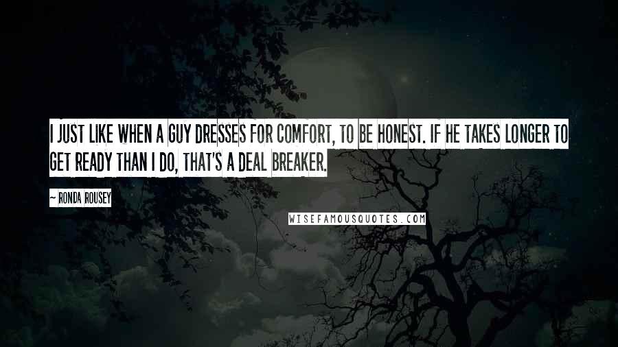 Ronda Rousey Quotes: I just like when a guy dresses for comfort, to be honest. If he takes longer to get ready than I do, that's a deal breaker.