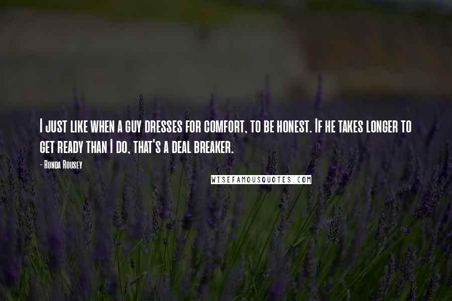 Ronda Rousey Quotes: I just like when a guy dresses for comfort, to be honest. If he takes longer to get ready than I do, that's a deal breaker.