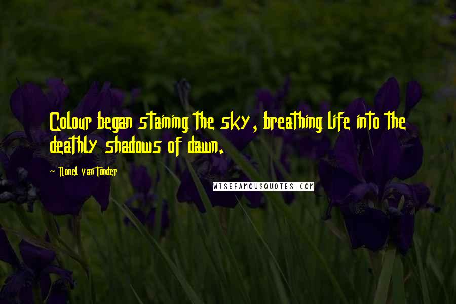 Ronel Van Tonder Quotes: Colour began staining the sky, breathing life into the deathly shadows of dawn.