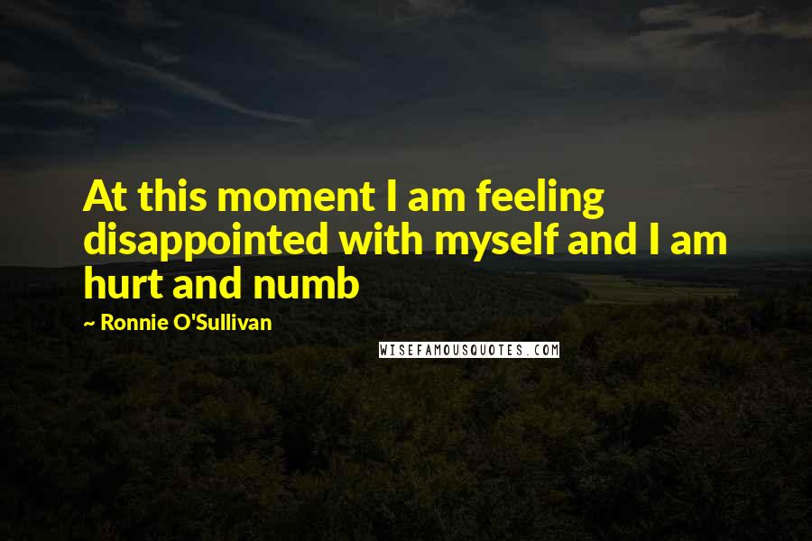 Ronnie O'Sullivan Quotes: At this moment I am feeling disappointed with myself and I am hurt and numb