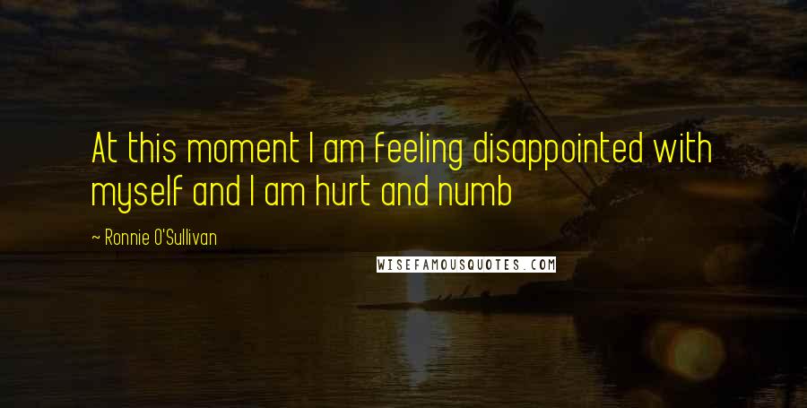 Ronnie O'Sullivan Quotes: At this moment I am feeling disappointed with myself and I am hurt and numb