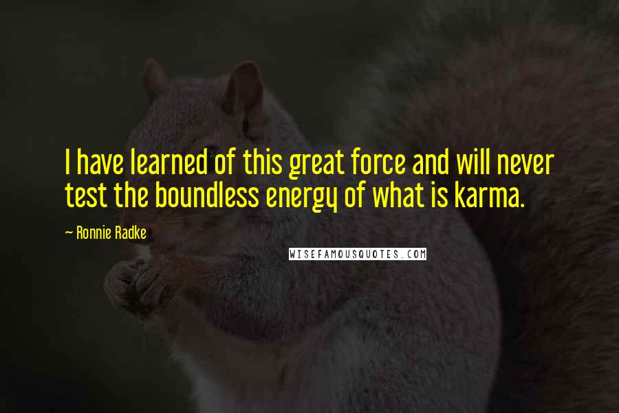 Ronnie Radke Quotes: I have learned of this great force and will never test the boundless energy of what is karma.