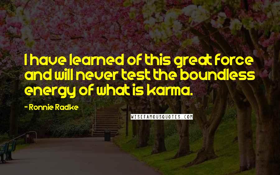 Ronnie Radke Quotes: I have learned of this great force and will never test the boundless energy of what is karma.