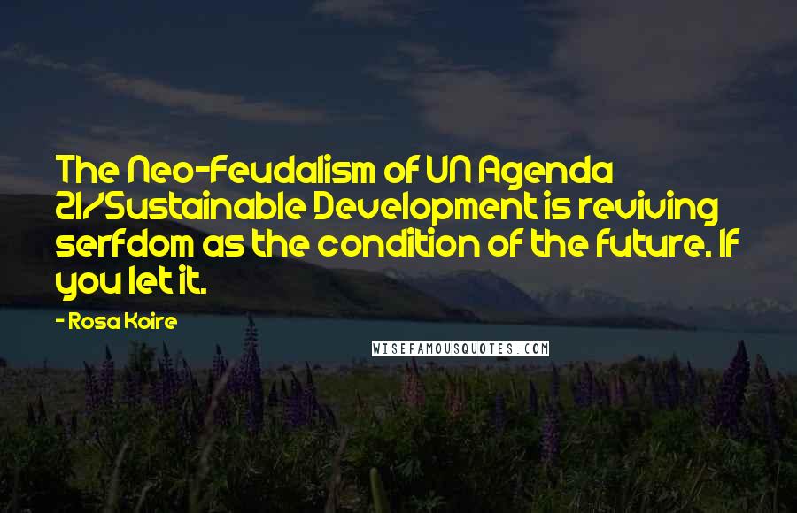 Rosa Koire Quotes: The Neo-Feudalism of UN Agenda 21/Sustainable Development is reviving serfdom as the condition of the future. If you let it.