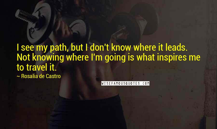 Rosalia De Castro Quotes: I see my path, but I don't know where it leads. Not knowing where I'm going is what inspires me to travel it.