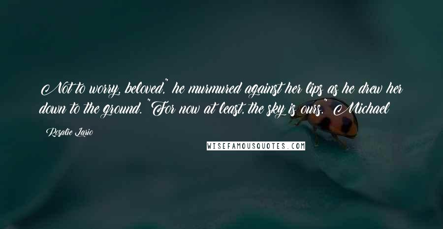 Rosalie Lario Quotes: Not to worry, beloved," he murmured against her lips as he drew her down to the ground. "For now at least, the sky is ours."~Michael