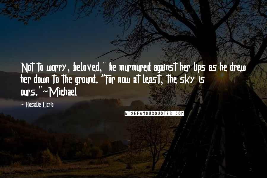 Rosalie Lario Quotes: Not to worry, beloved," he murmured against her lips as he drew her down to the ground. "For now at least, the sky is ours."~Michael