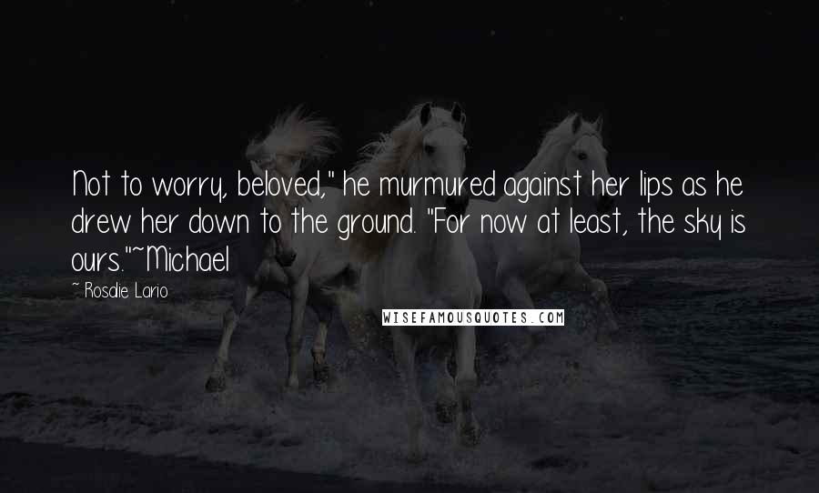 Rosalie Lario Quotes: Not to worry, beloved," he murmured against her lips as he drew her down to the ground. "For now at least, the sky is ours."~Michael