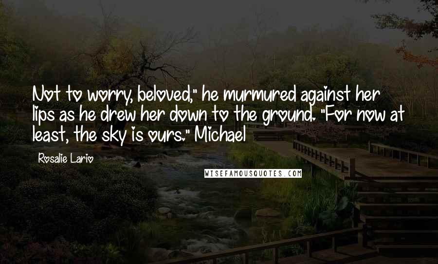 Rosalie Lario Quotes: Not to worry, beloved," he murmured against her lips as he drew her down to the ground. "For now at least, the sky is ours."~Michael