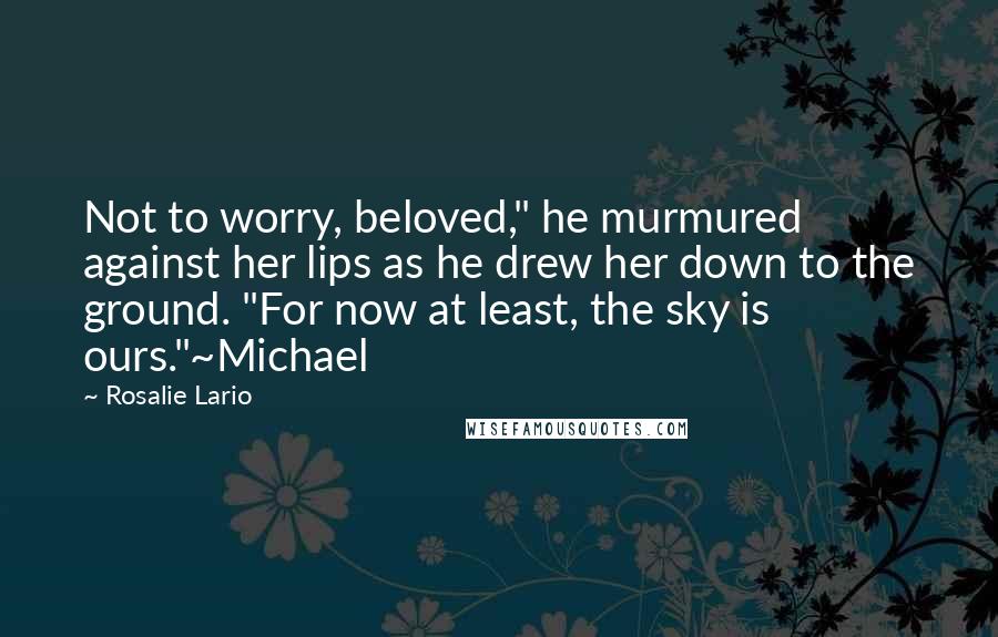 Rosalie Lario Quotes: Not to worry, beloved," he murmured against her lips as he drew her down to the ground. "For now at least, the sky is ours."~Michael