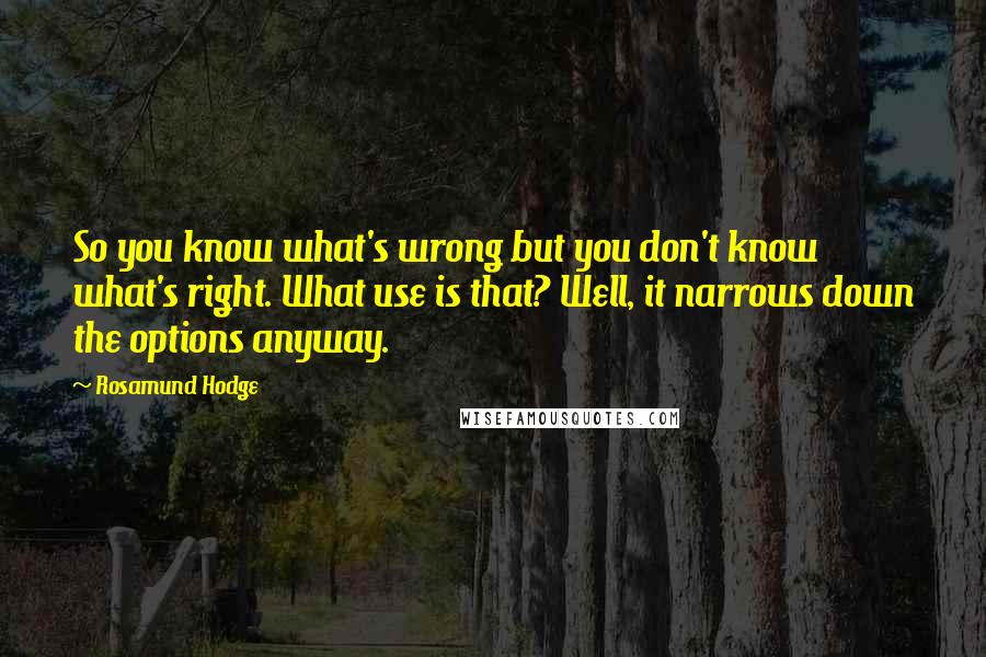 Rosamund Hodge Quotes: So you know what's wrong but you don't know what's right. What use is that? Well, it narrows down the options anyway.