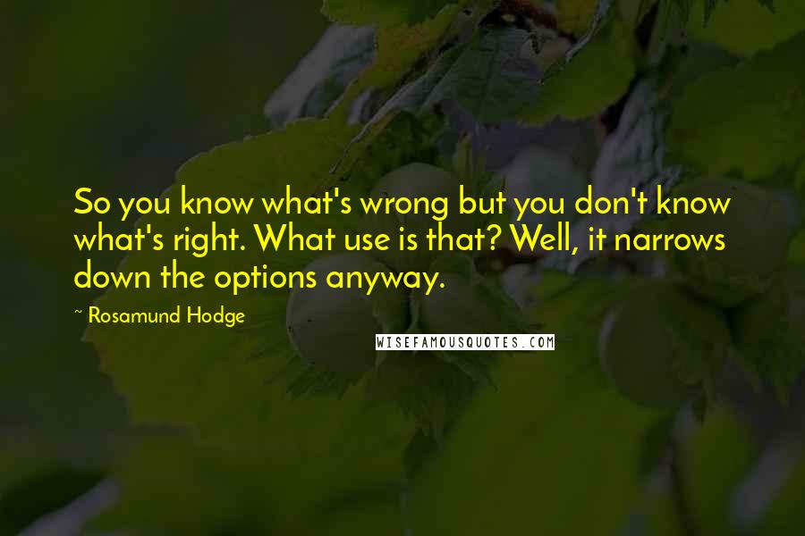 Rosamund Hodge Quotes: So you know what's wrong but you don't know what's right. What use is that? Well, it narrows down the options anyway.