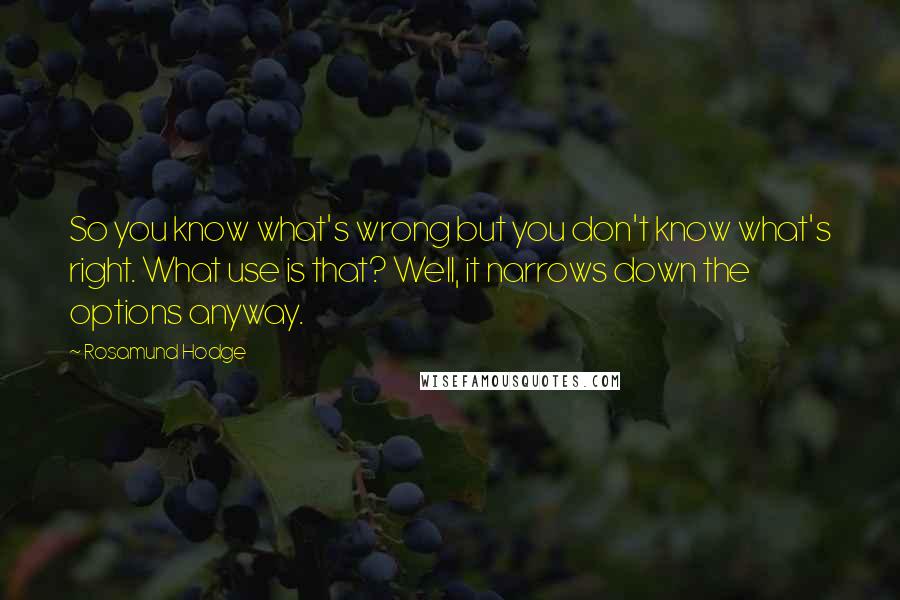 Rosamund Hodge Quotes: So you know what's wrong but you don't know what's right. What use is that? Well, it narrows down the options anyway.