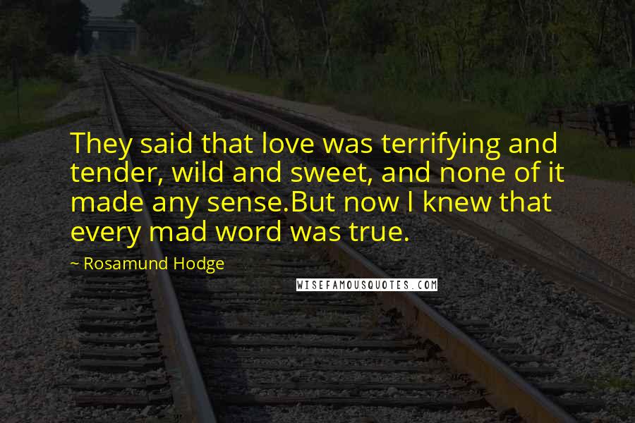 Rosamund Hodge Quotes: They said that love was terrifying and tender, wild and sweet, and none of it made any sense.But now I knew that every mad word was true.