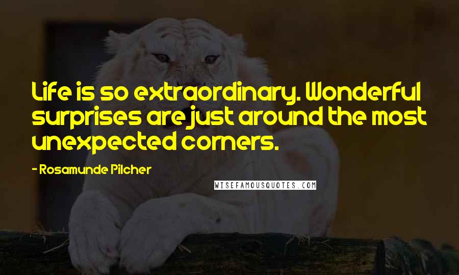 Rosamunde Pilcher Quotes: Life is so extraordinary. Wonderful surprises are just around the most unexpected corners.