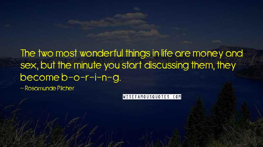 Rosamunde Pilcher Quotes: The two most wonderful things in life are money and sex, but the minute you start discussing them, they become b-o-r-i-n-g.