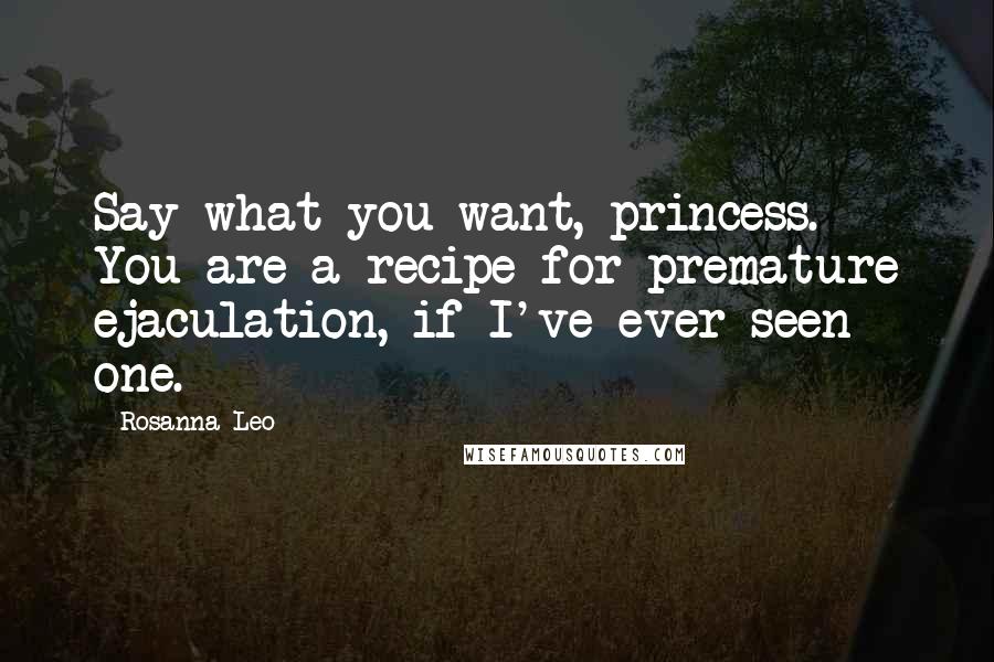 Rosanna Leo Quotes: Say what you want, princess. You are a recipe for premature ejaculation, if I've ever seen one.