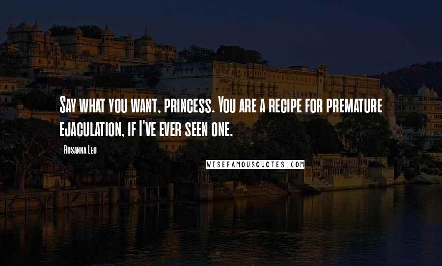 Rosanna Leo Quotes: Say what you want, princess. You are a recipe for premature ejaculation, if I've ever seen one.