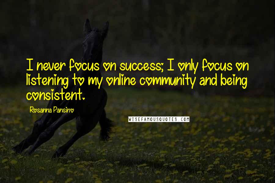 Rosanna Pansino Quotes: I never focus on success; I only focus on listening to my online community and being consistent.