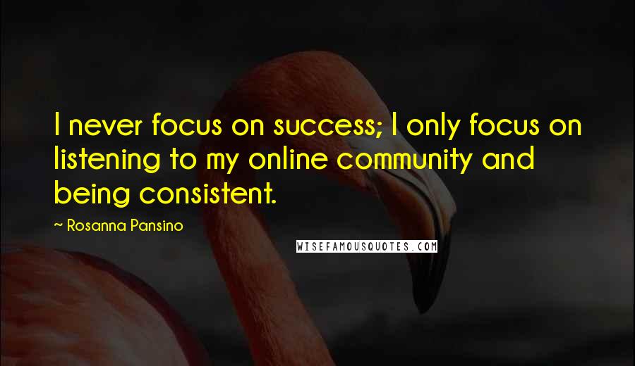 Rosanna Pansino Quotes: I never focus on success; I only focus on listening to my online community and being consistent.