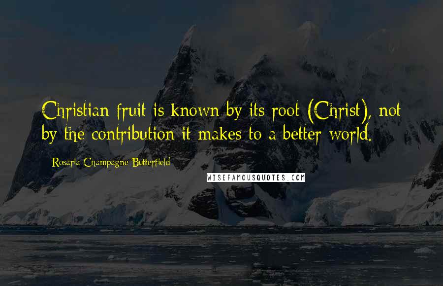 Rosaria Champagne Butterfield Quotes: Christian fruit is known by its root (Christ), not by the contribution it makes to a better world.